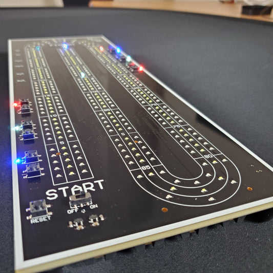 Detail view of the light up cribbage board