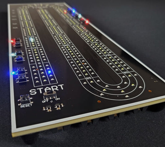 Detail view of the light up cribbage board