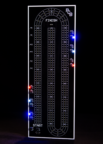 Detailed tracks of the illuminated cribbage board